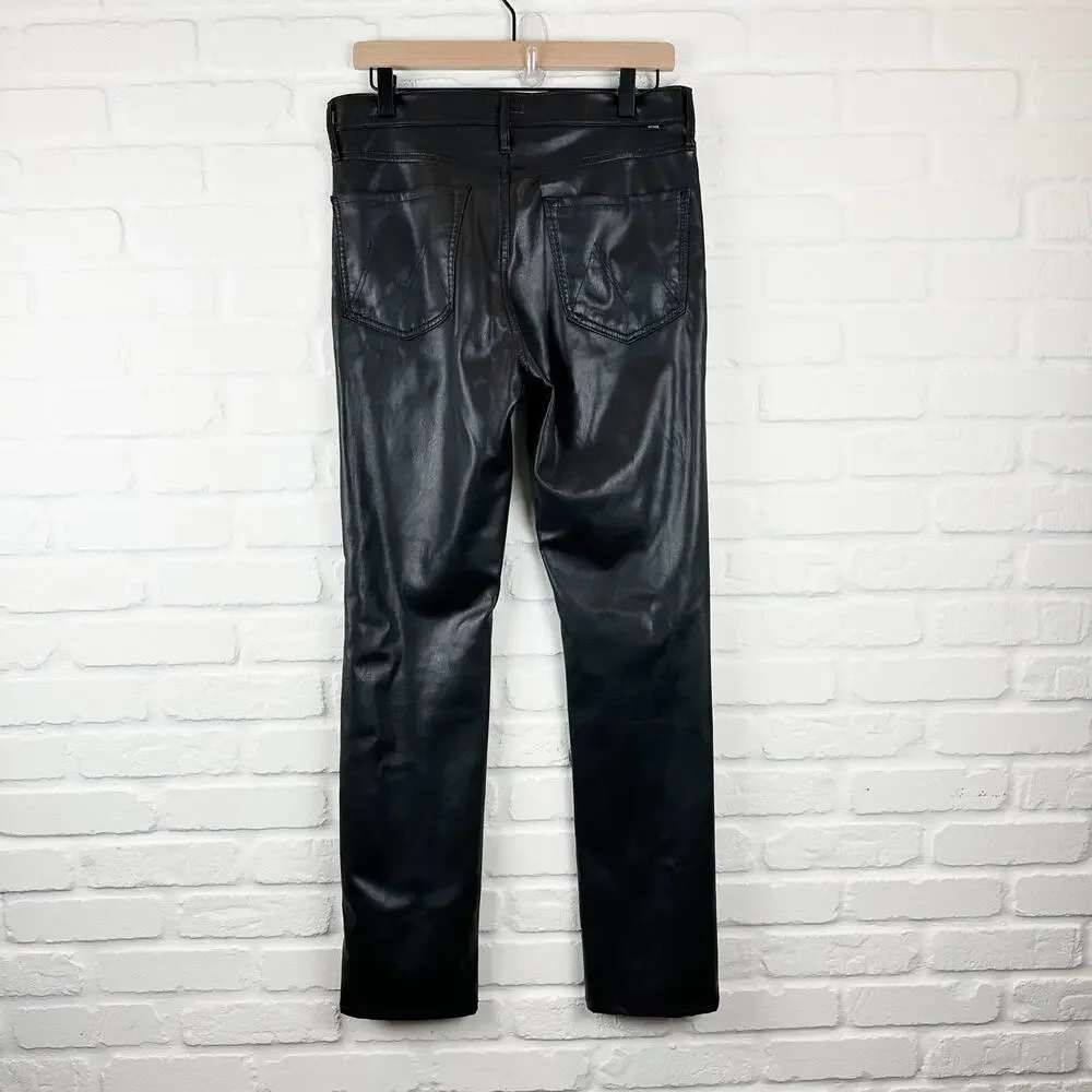 Mother The Dazzler Skimp Faux Leather Vegan Pants Black High Rise Slim Leg 30 - Picture 2 of 13